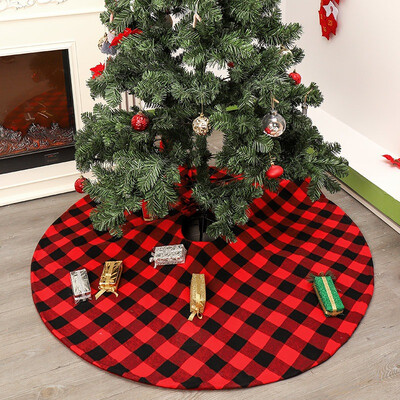 

472-Inch Christmas Tree Skirt Holiday Decorations Red And Black Lattice Design Xmas Tree Apron Holiday Decorations