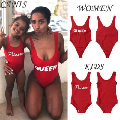 

New Matching Swimwear Mother Daughter Women Kids Princess Queen One piece Bikini
