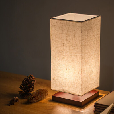 

Siaonvr Bedside Table Lamp Solid Wood Desk Light With Fabric Shade For Bedroom