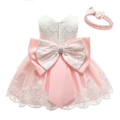 

2PCS Newborn Baby Girls Bow Lace Ball Gown Dress Birthday Party Wedding Costumes