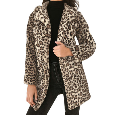 

Toponeto Women Leopard Sexy Winter Warm Faux Fur Coat Cardigan Outwear Coat Jacket