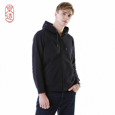 

JZAO mens sweater thick brushed sweater hooded zipper sweater navy blue  code