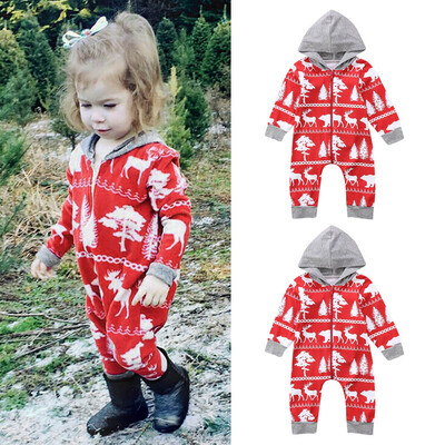 

Newborn Baby Girls Boys Long Sleeves Hooded Romper Kids Christmas Clothing