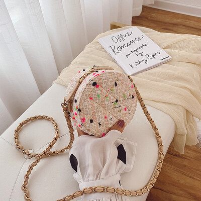 

Small round bag female bag new Korean version of the chain round cake bag shoulder diagonal knit woolen bag female fashi