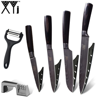 

XYj Stainless Steel Blade 4 Piece Kitchen Knife Multifunction Peeler With Knife Sharpener
