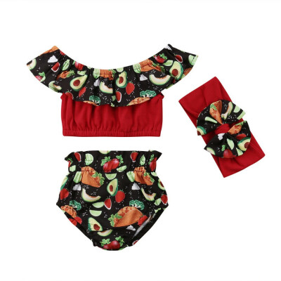 

Cute 3PCS Toddler Kids Baby Girls Fruit Floral Crop Tops Shorts Outfits Clothes Set