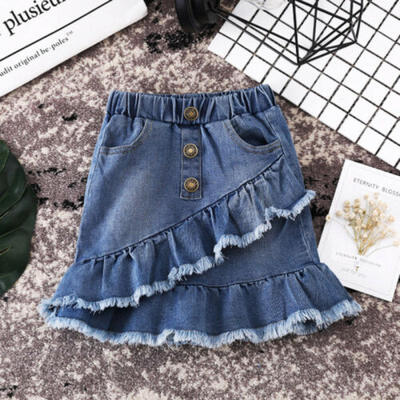 

US Seller Toddler Kids Girls Blue Denim Mini Skirt Short Dress Jean Skirt Casual