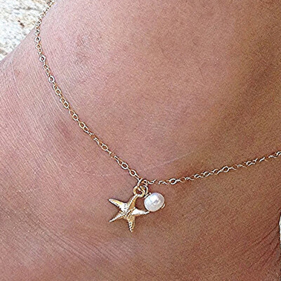 

AliExpress EBAY new anklet starfish pearl anklet gold-plated simple anklet jewelry wholesale
