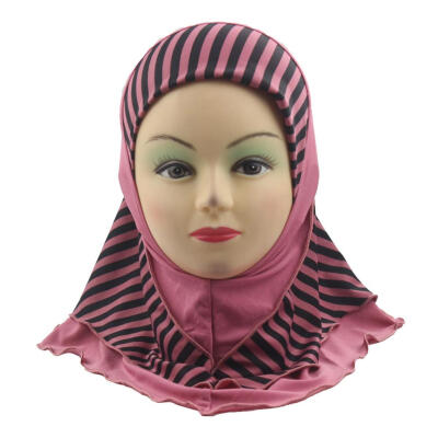 

Muslim Kids Girl Headscarf Stripe Splicing Soft Breathable Arab Wrap Scarf