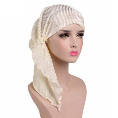 

Pleated Long Tailed Cap Muslim Baotou Cap Hair Loss Stretch Headband Hot Sale