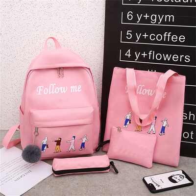

Tailored Cartoon Alphabet Student Backpack Casual Large Capacity Travel 4 Piece Set