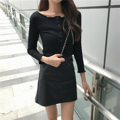 

Retro late night wind round neck long sleeve single-breasted cardigan shirt female 2018