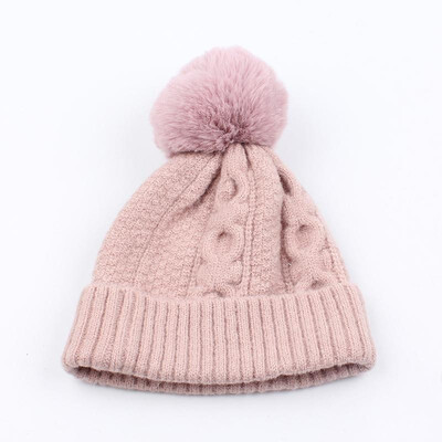 

Funny Women Knitted Hat Solid Color Wool Blends Crochet Pattern Pom-pom Top Ribbed Casual Warm Beanies