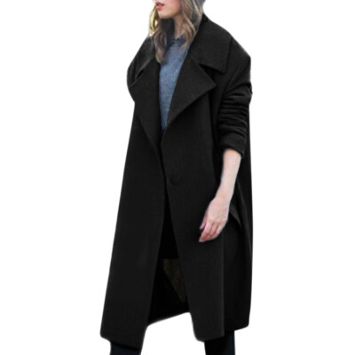 

Toponeto Womens Winter Lapel Wool Coat Button Trench Jacket Loose Plus Overcoat Outwear