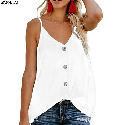 

Casual V-neck Button Vest T-Shirts Sleeveless Womens Sling Top Sexy Cotton Top