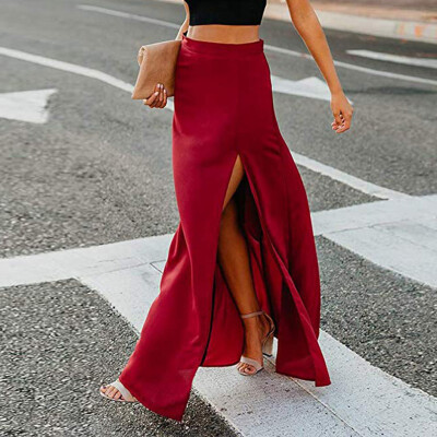 

Roseonmyhand Women Sexy High Waist Chiffon Flowy Vintage Side Split Long Maxi Bottom Skirts