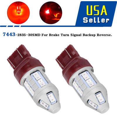 

2x 7443 Red 30SMD 2835 Strobe Flashing LED Brake Tail Light Bulbs 12V-24V