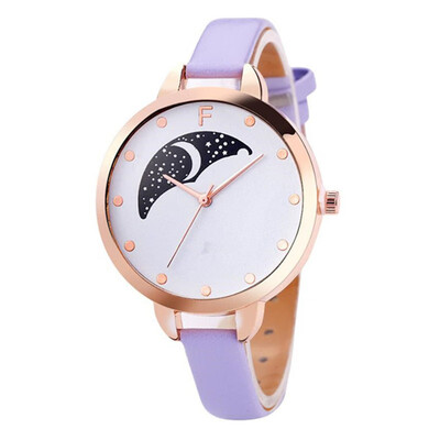 

Hot Selling Womens Watches Simple Ladies Quartz Wristwatch Moonlight Pattern Dial Leather Strap Clock Dress Reloj Mujer