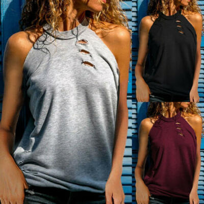

Womens Casual High Neck Sleeveless Tank Top Vest Summer Loose Blouse T-Shirt Tee