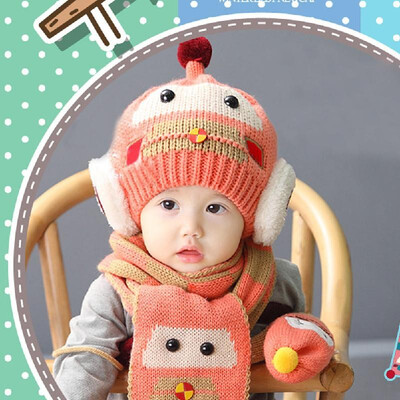 

Cute Winter Kids Girls Boys Kintted Hat Plaid Scarf Toddlers Babies Thicken Warm Children Beanie Cap