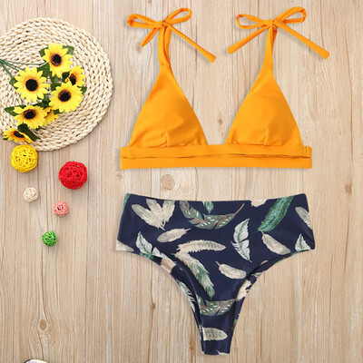 

Roseonmyhand Sexy Women Bikini Set Feather Print Padded Swimwear Bathing Swimsuit Beachwear
