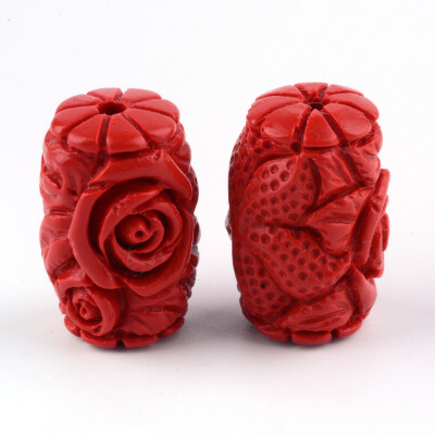 

Carved Cinnabar Beads Barrel FireBrick 23x15x15mm Hole 25mm