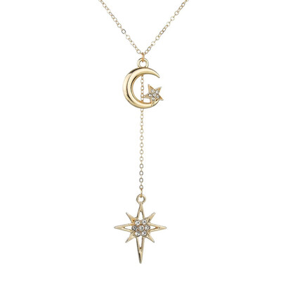 

Bohemia Gold Couple Pendant Necklaces Moon Star Rhinestone Bowknot Heart Women Pendant&necklaces Romantic Love Gift Necklaces