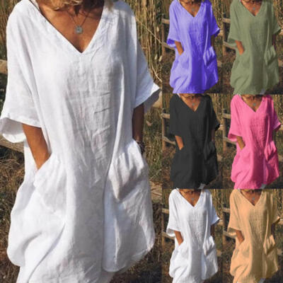 

Boho Womensl Summer Sundress Ladies Loose Casual Beach Dress Shirt Plus Size