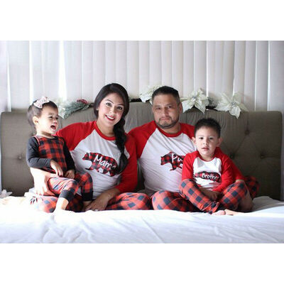 

PAPA Grid Family Matching Christmas Pajamas Set Women KID Sleepwear Nightwear