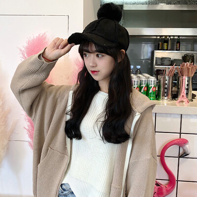 

Hat lady autumn&winter Korean version 100 suede baseball cap students keep warm hair ball duck tongue hat mens tide