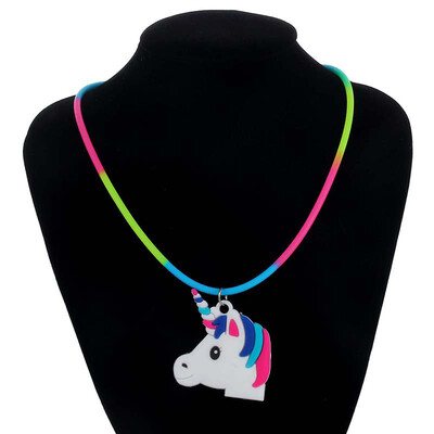 

Cute Unicorn Necklace Rainbow Silicone Girls PVC Pendant Rubber Kids Gift Great