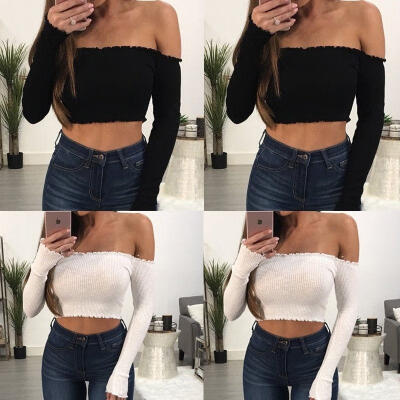 

Women Off Shoulder Tops Long Sleeve Shirt Casual Blouse Loose T-shirt