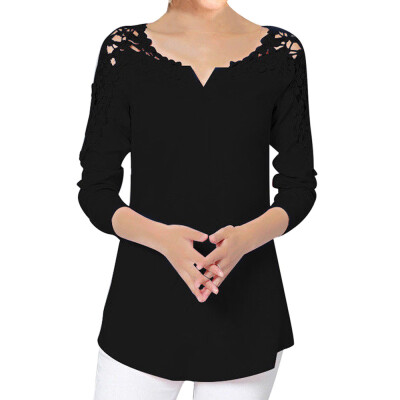 

Nomeni Women Plus Size Solid Blouse Lace Splice Shirt Cold Shoulder Blouse Top