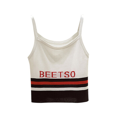 

Women Casual Basic Sexy Versatile Slim Letter Stripes Print Sling Bottoming Stretch Camisole Tops