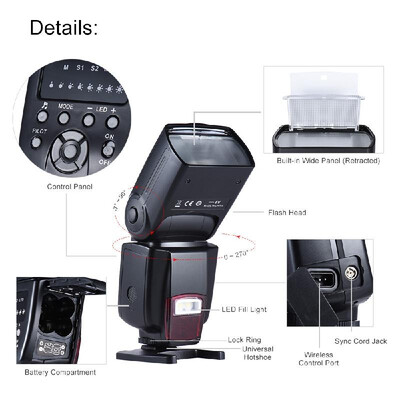 

Andoer AD-560Ⅱ Universal Flash Speedlite On-camera Flash GN50 w Adjustable LED Fill Light for Canon Nikon Olympus Pentax DSLR Cam