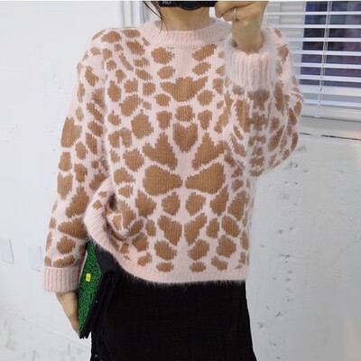 

2018 autumn&winter new Korean I leopard pattern pullover long-sleeve knitted sweater thickened han feng cardigan female