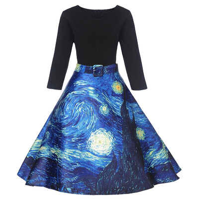 

Vintage Starry Sky Print Fit&Flare Dress