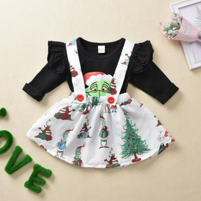 

Newborn Baby Girl Christmas Clothes Cartoon Top T-Shirt Tutu Dress Skirt Outfit