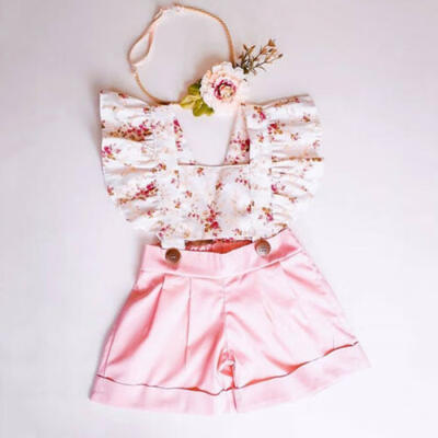 

US Summer Kids Baby Girl Clothes Floral Bib Pants Romper Overalls Outfit Sunsuit