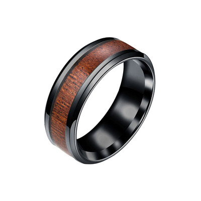 

New Style Mens Womens Fashion Creative Wide Band Wood Stainless Steel Ring Size 6-13