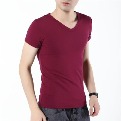 

Summer mercerized cotton mens short-sleeved round neck T-shirt ice silk trend solid color cotton T-shirt middle-aged loose short-sleeved shirt
