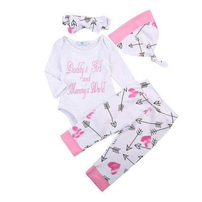 

4PCS Newborn Baby Girls Romper Bodysuit Pants Leggings Hat Outfits Clothes Set