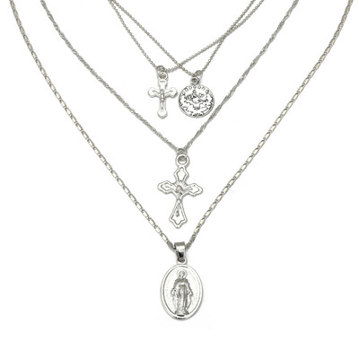 

Multi-layer Goddess Cross Pendant Women Alloy Chain Choker Necklace Jewelry