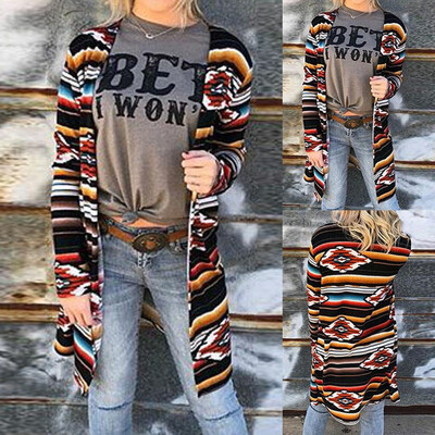 

Roseonmyhand Fashion Women Long Sleeve Vintage Printed Casual Outwear Cardigans Coats