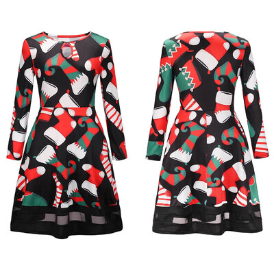 

BOFUTE New Europe America Womens Clothing O-Neck Printing Skirt Christmas Clothing Long Sleeve Dress 1210
