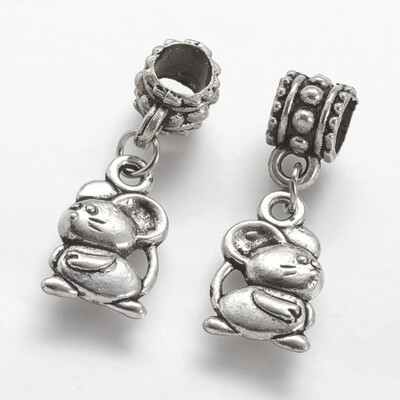

Tibetan Style Alloy European Dangle Beads Mouse Antique Silver 256mm Hole 5mm