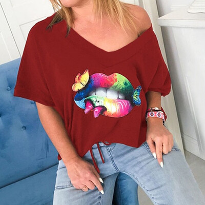 

Nomeni Fashion Women Summer Casual V-Neck Print Short Sleeve T-shirt Tops