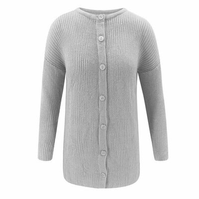 

Women Open Front Long Sleeve Knit Snap Button Down Slim Cardigan Sweater Top