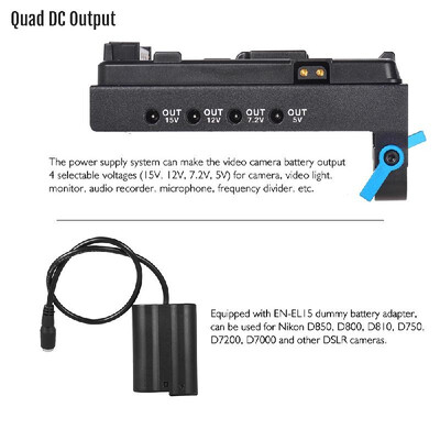 

Andoer V Mount V-lock Battery Plate Adapter with 15mm Dual Hole Rod Clamp EN-EL15 Dummy Battery Adapter for BMCC BMPCC Nikon D850
