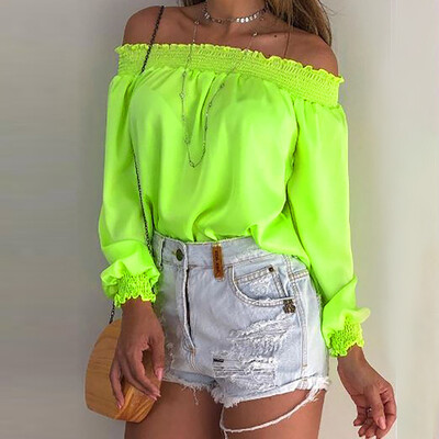 

Starmoon Fashion Women Off Shoulder Long Sleeve Casual Tops Solid Ruffles Sleeve Tee